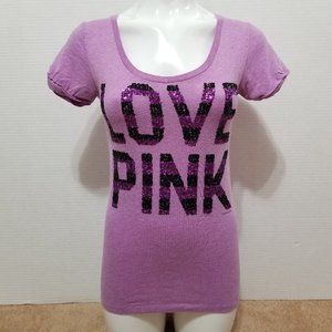 Victoria's Secret PINK top XS Love PINK bling sequin graphic slogan logo